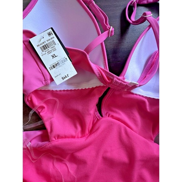 Bar III Women's Draped Monokini one piece Swimsuit  Candy Pink XL - Picture 6 of 6